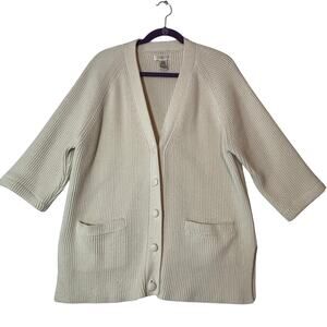 Vintage Women’s Yarnworks Petite Button-Up Cardigan Sweater Size Large Cream